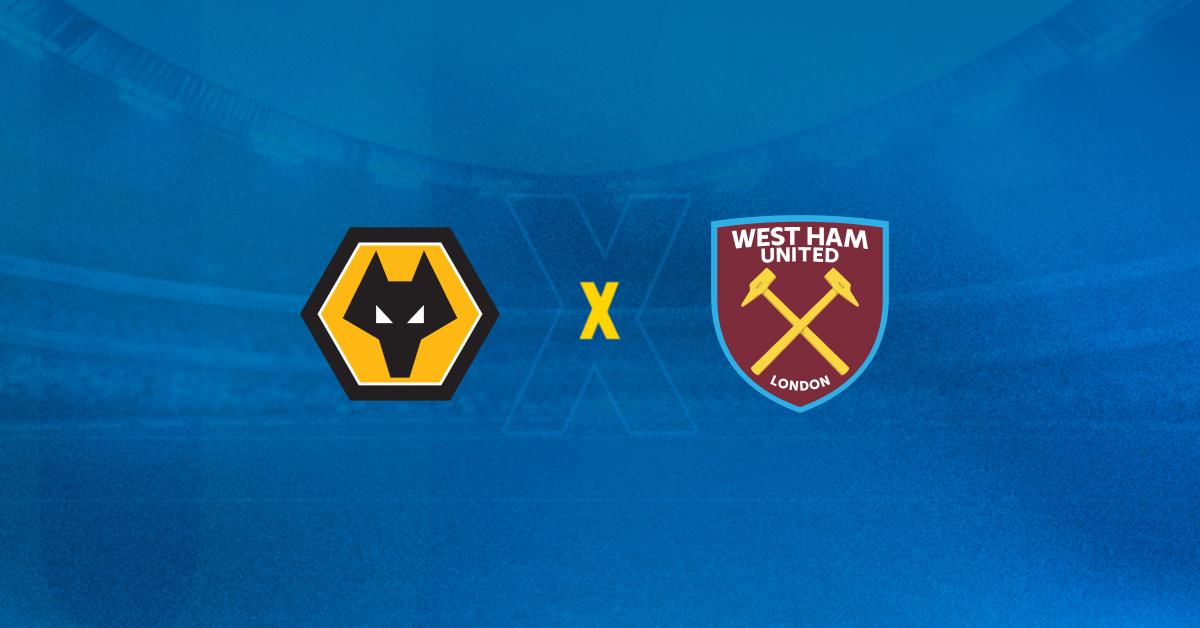 Escudos de Wolves x West Ham se enfrentam na Premier League.