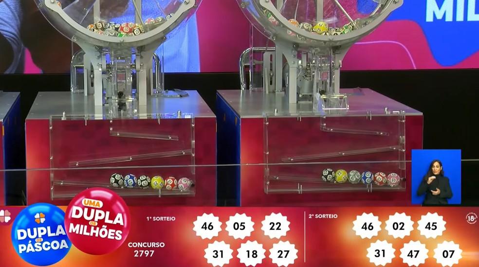 Números sorteados na Dupla Sena de Páscoa, concurso 2797