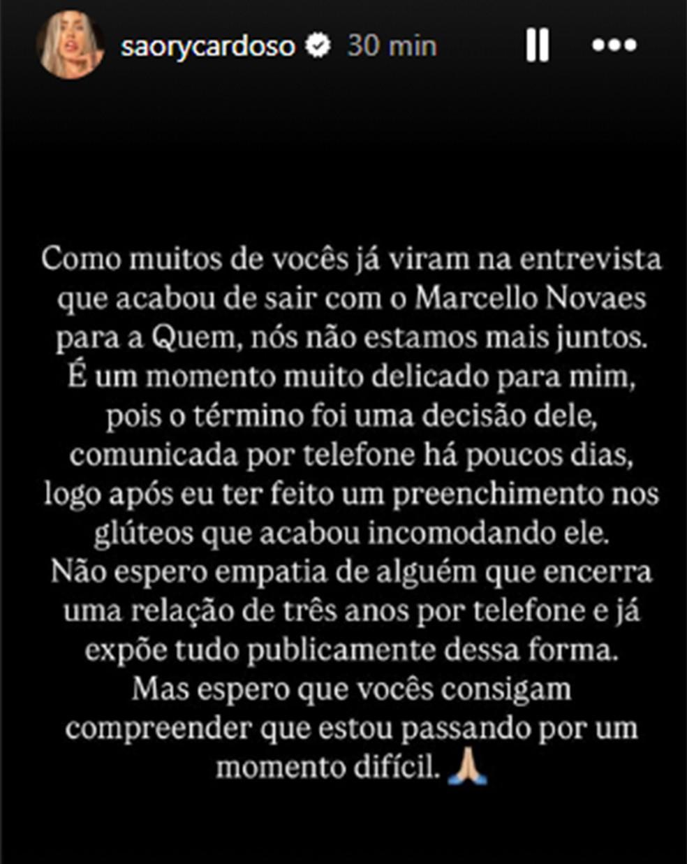 Saory Cardoso revela que procedimento estético causou fim de namoro com Marcello Novaes