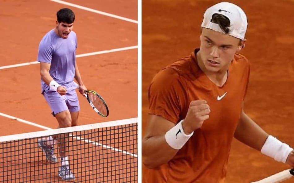 Carlos Alcaraz e Holger Rune em ação no ATP 500 de Barcelona