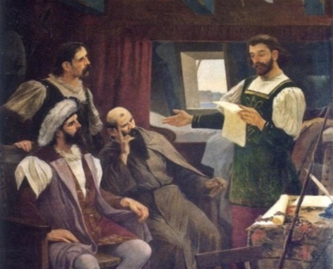 Vaz de Caminha lê para Pedro Álvares Cabral