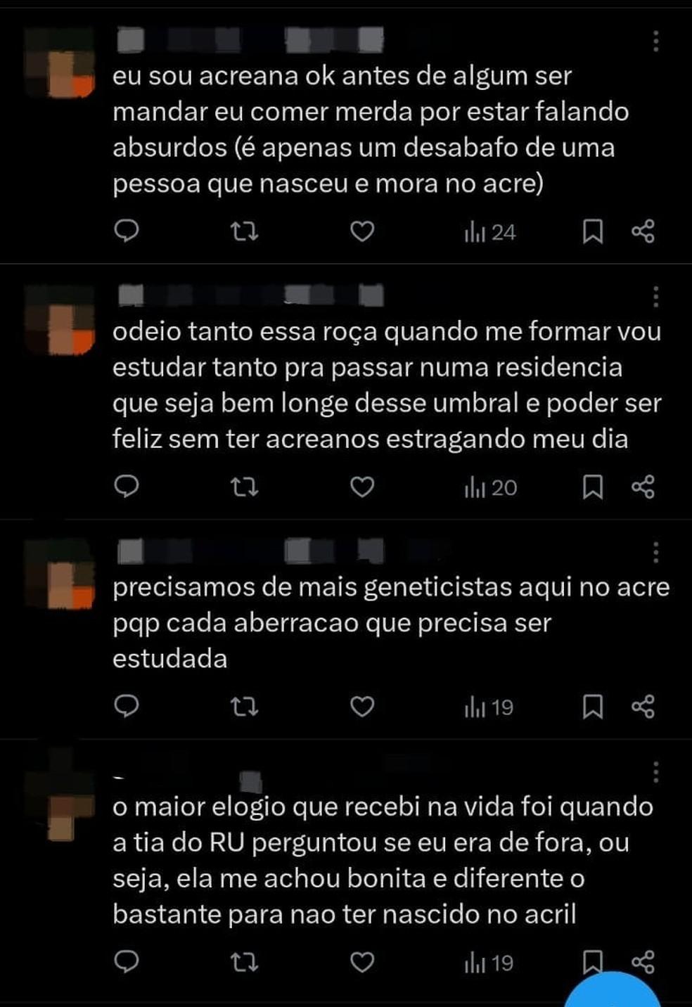 Postagens de estudante de medicina da Ufac causaram revolta nas redes sociais nessa quarta-feira (9)