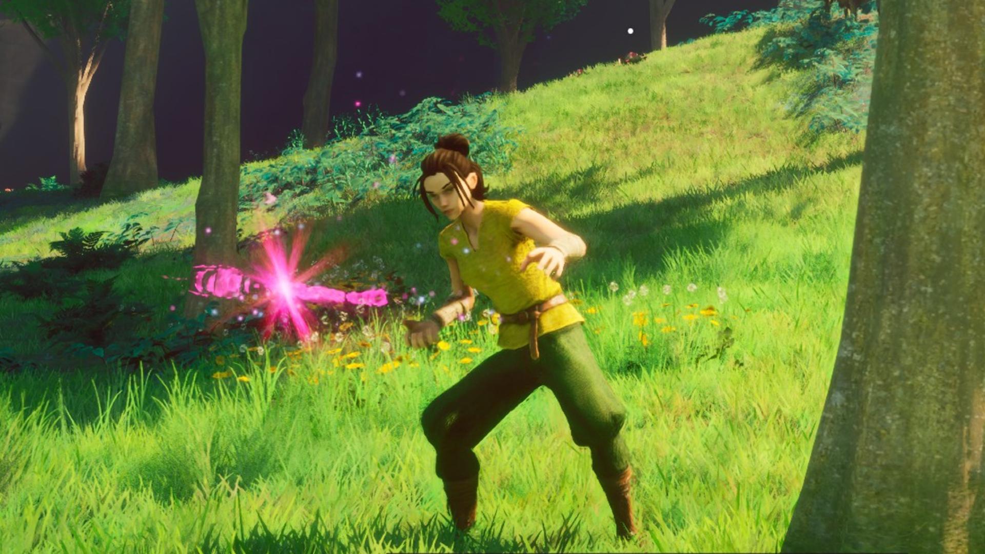 Um aventureiro preparando sua machadinha espectral em RuneScape: Dragonwilds.