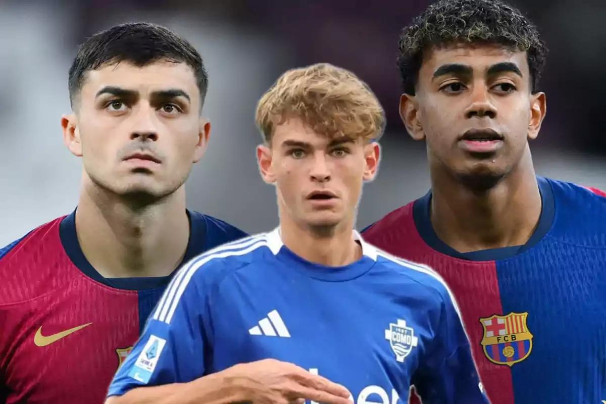 Três jogadores usando camisetas de times diferentes