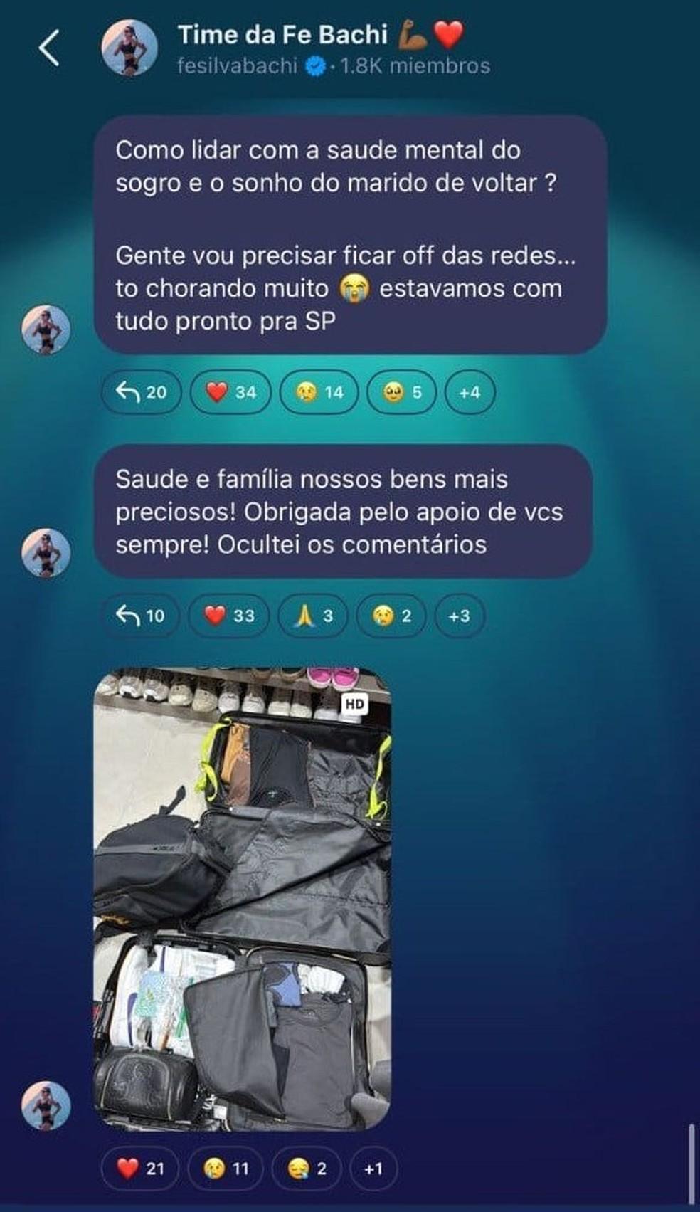 Mensagens publicadas pela nora de Tite.