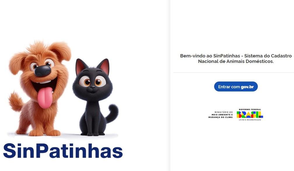 Tela de entrada do SinPatinhas, sistema para criação do 'RG Animal'