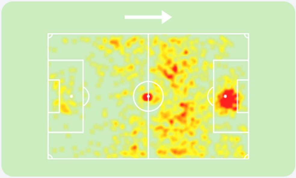 Mapa de calor de Vegetti no Brasileirão de 2024