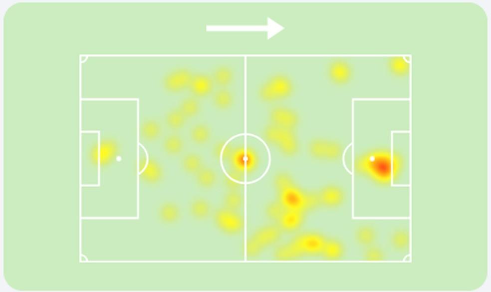 Mapa de calor de Vegetti no Brasileirão de 2025