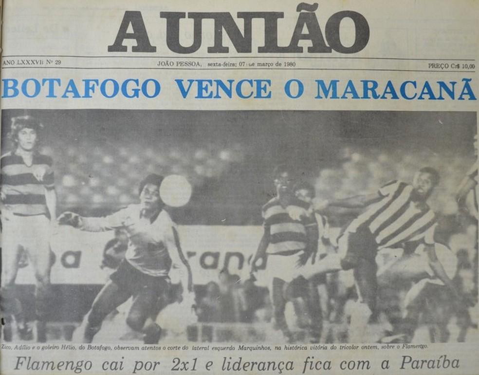 Manchete do jornal A União após vitória do Botafogo-PB sobre o Flamengo em 1980