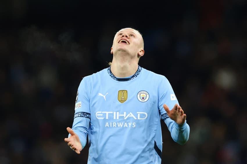 Haaland lamenta empate sofrido pelo City na Champions League.