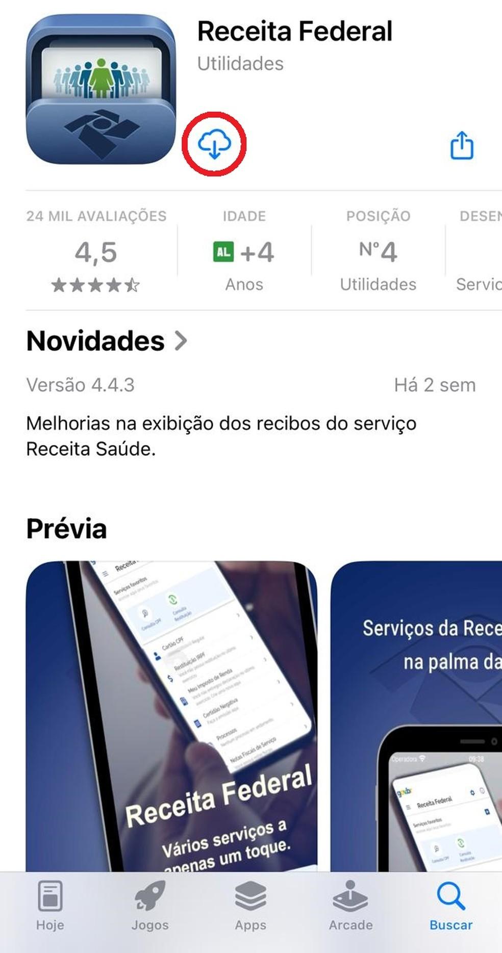 App da Receita Federal na AppStore, do iOS