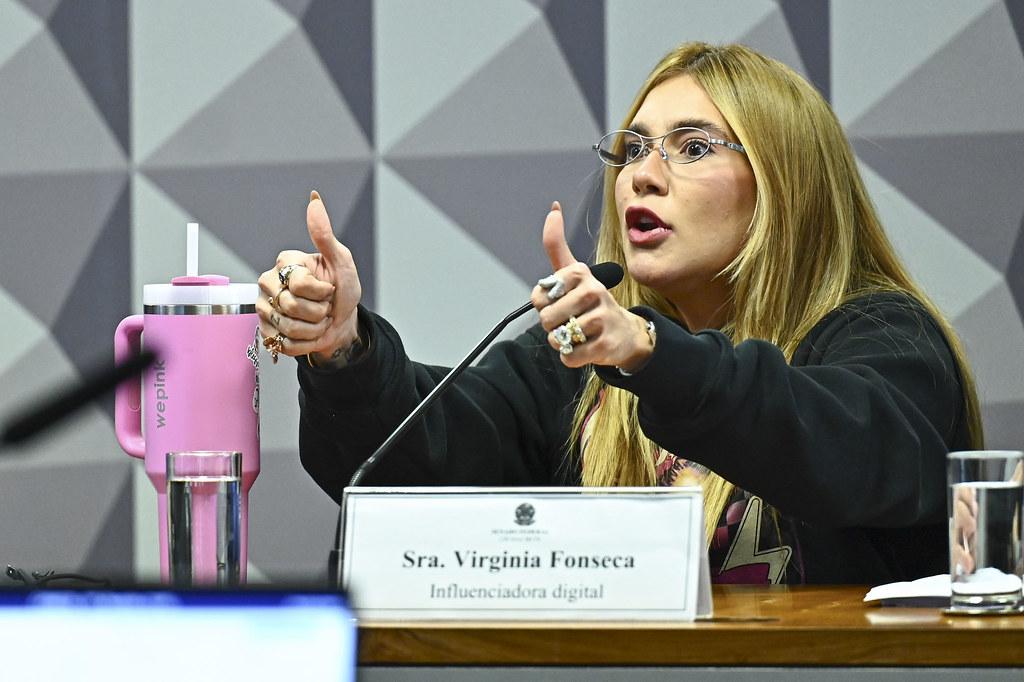 Virginia Fonseca durante depoimento na CPI das Bets, no Senado