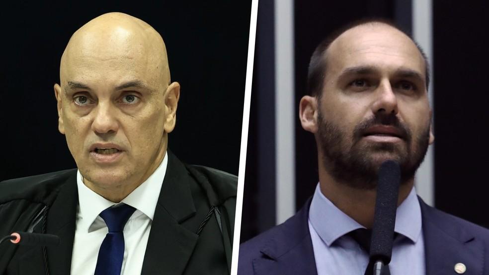 Montagem de fotos de Alexandre de Moraes e Eduardo Bolsonaro