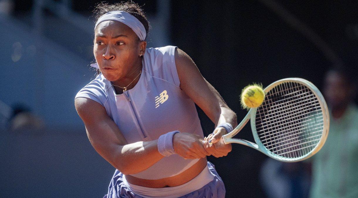 Coco Gauff em ação durante o Madrid Open