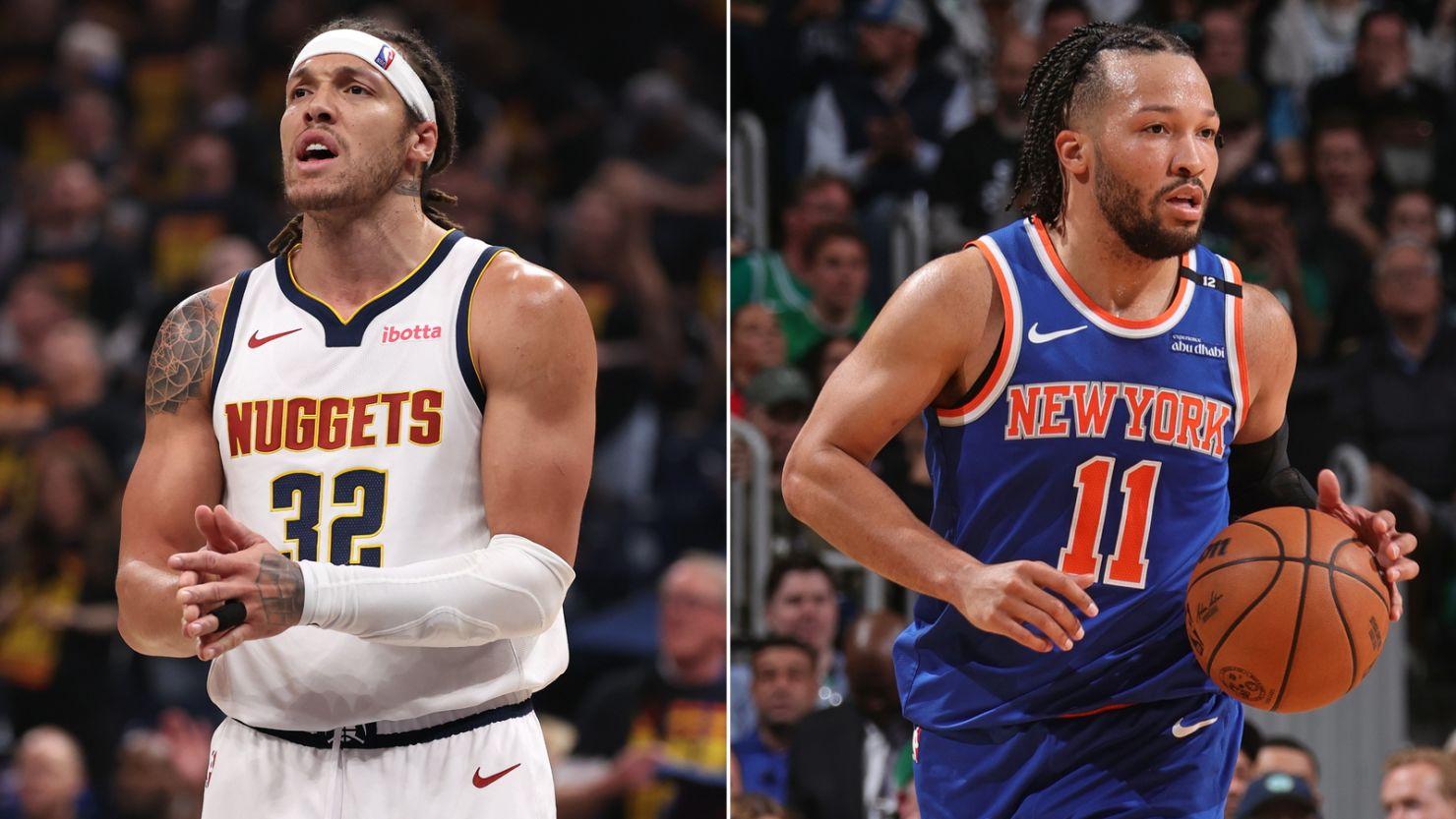 Aaron Gordon (esquerda) e Jalen Brunson (direita) ajudaram o Denver Nuggets e o New York Knicks, respectivamente, a grandes vitórias nos playoffs.