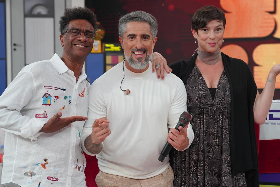 Marcos Mion, Helio de la Peña e Maria Paula no TV Teca