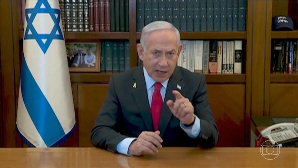 Benjamin Netanyahu em pronunciamento