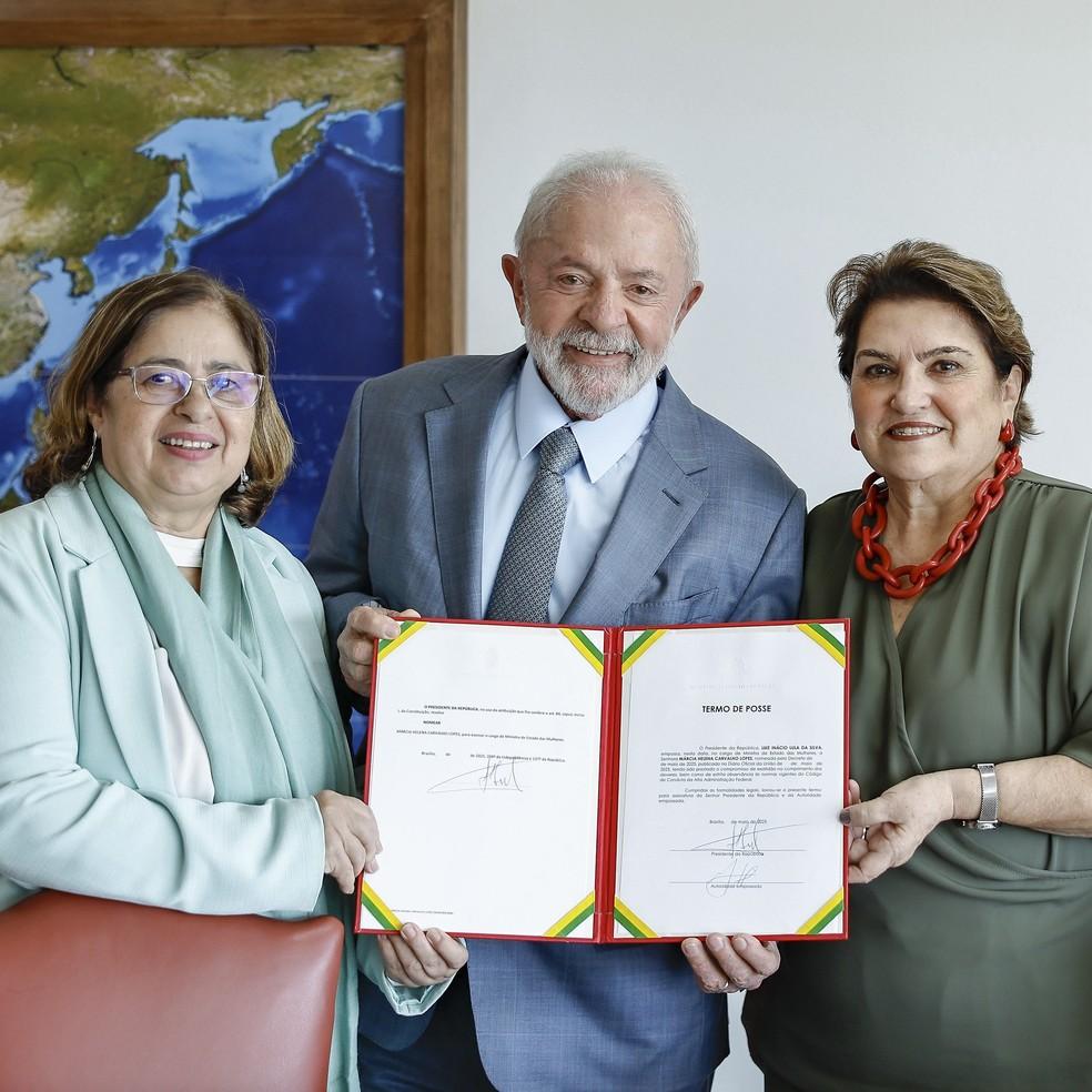 Cida Gonçalves, Lula e Márcia Lopes, nomeada como nova ministra das Mulheres