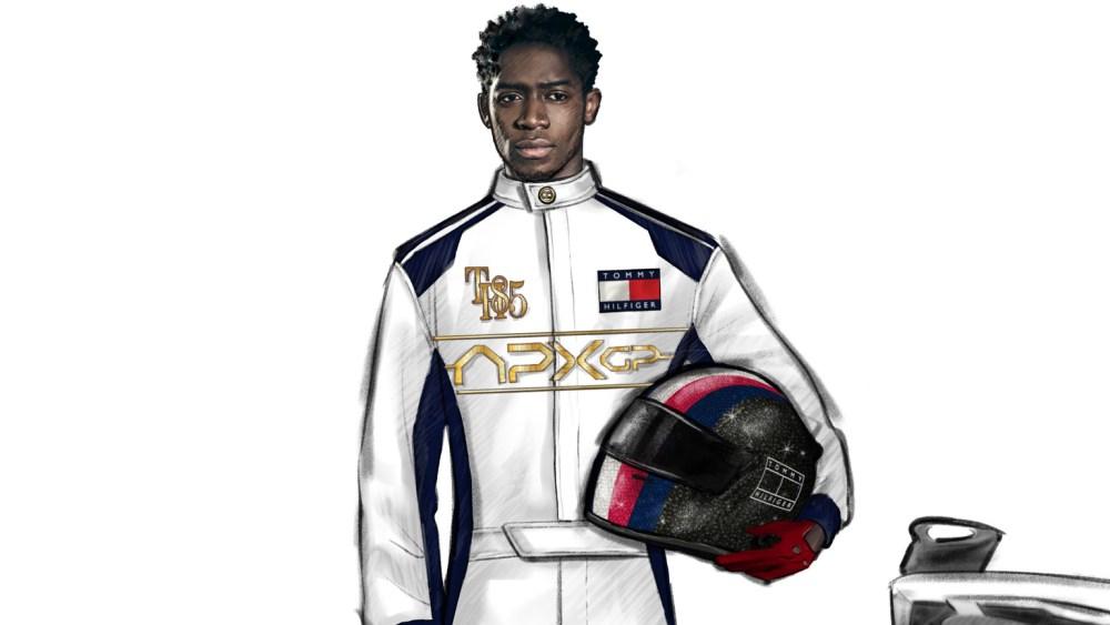 Esboço de Damson Idris em um traje de corrida Tommy Hilfiger para o Met Gala
