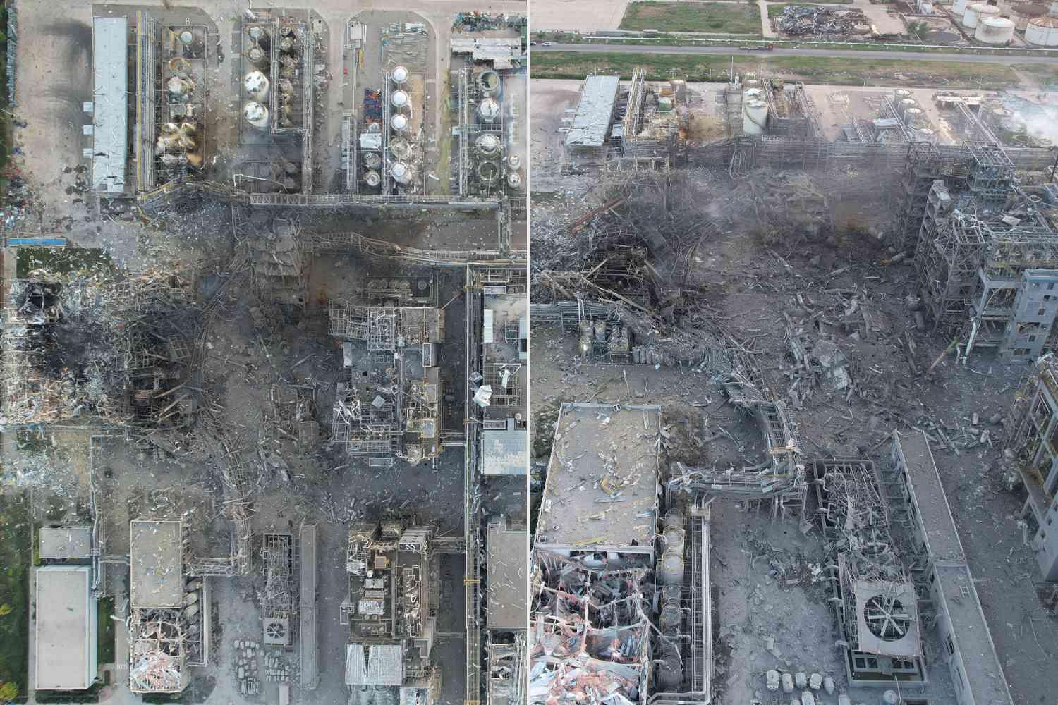 Local da explosão na fábrica de produtos químicos da Youdao