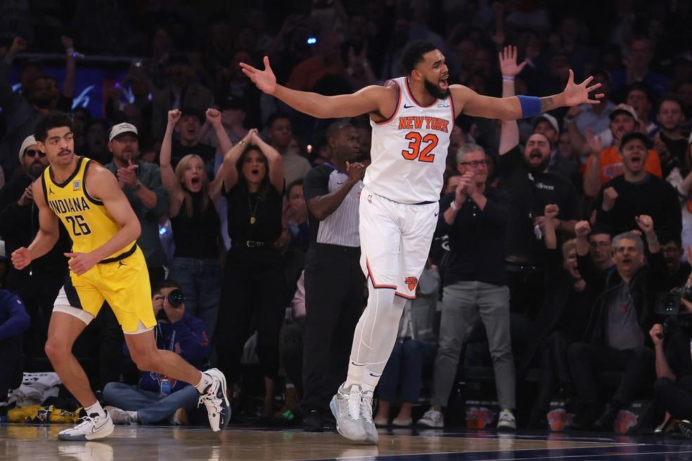 Karl-Anthony Towns vibra com cesta do New York Knicks