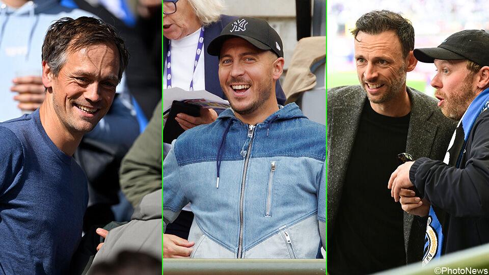 Tom de Sutter, Eden Hazard, Thomas van den Spiegel e Rik Verheye celebram a vitória do Club Brugge.