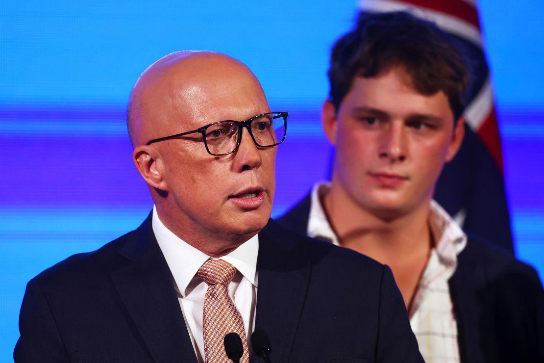 Peter Dutton faz um discurso de concessão após as eleições gerais em Brisbane, Austrália