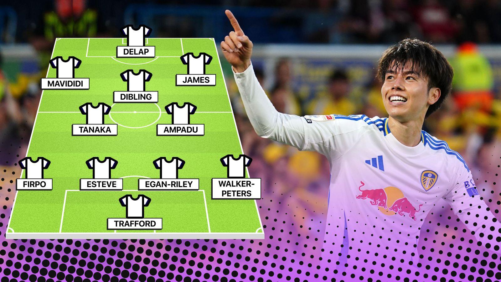 Ao Tanaka, do Leeds United, faz parte do XI combinado de clubes promovidos e rebaixados.