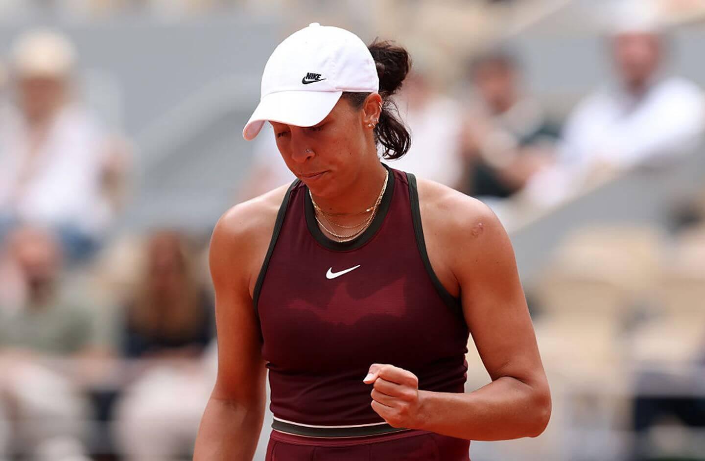 Madison Keys comemorando a vitória.