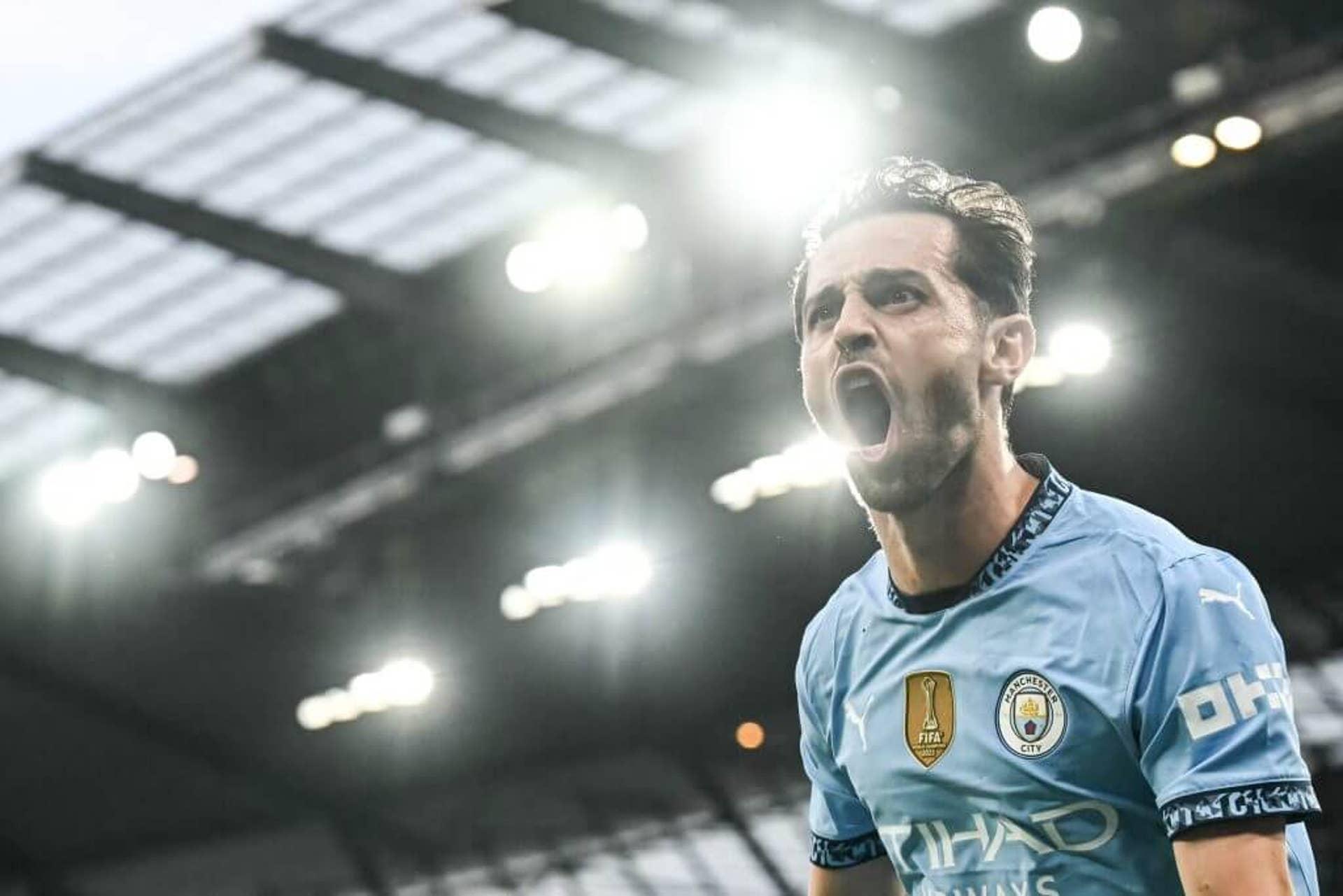 Bernardo Silva celebra um gol pelo Manchester City