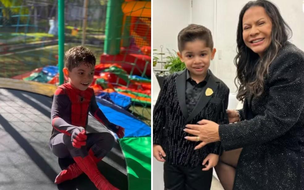 Leo em sua festa de aniversário de 5 anos e com a avó Ruth Moreira