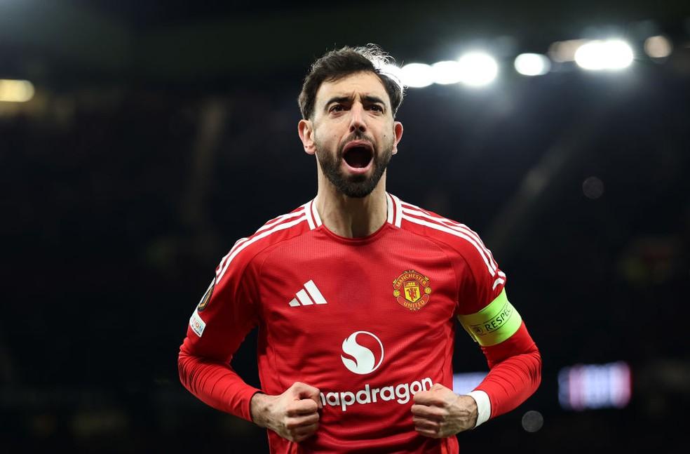 Bruno Fernandes comemora um gol pelo Manchester United