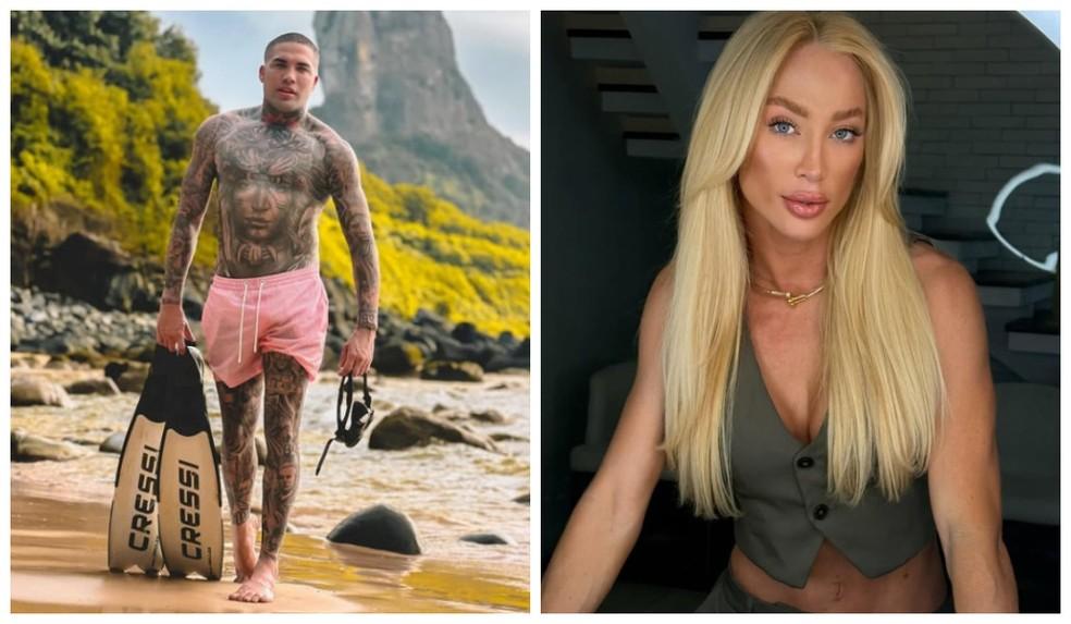 O cantor MC Brisola e a namorada Michelle Heiden.