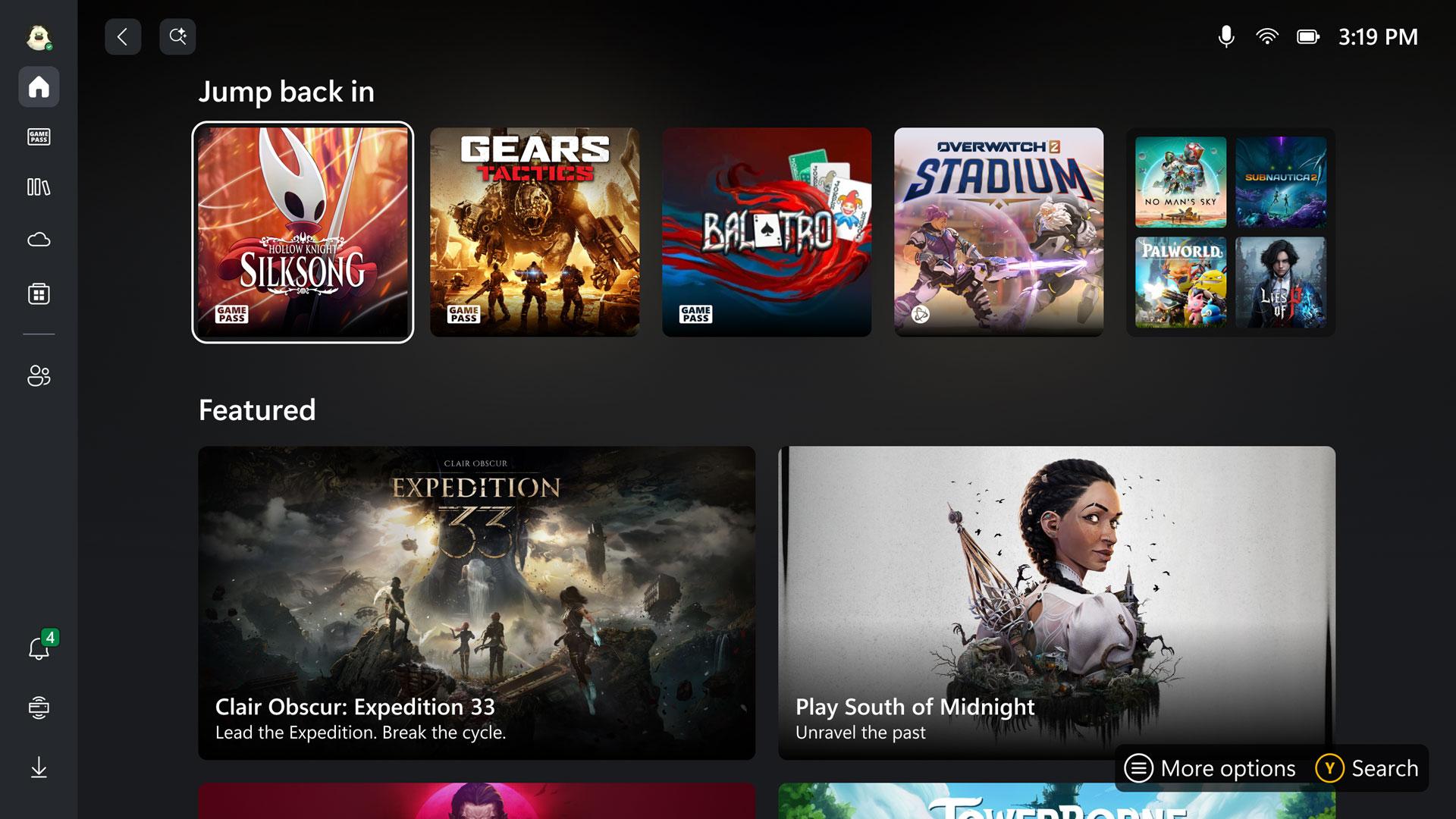 Screenshot da interface do ROG Xbox Ally