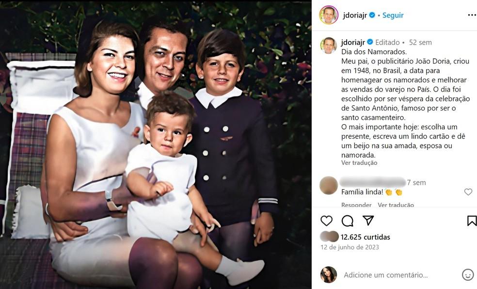 Ex governador de São Paulo publicou uma homenagem ao pai, criador do Dia dos Namorados no Brasil