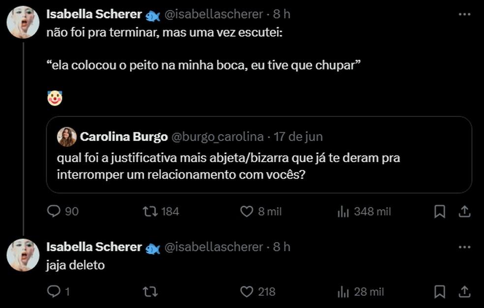 Isa Scherer relembra justificativa bizarra que ouviu após uma traição