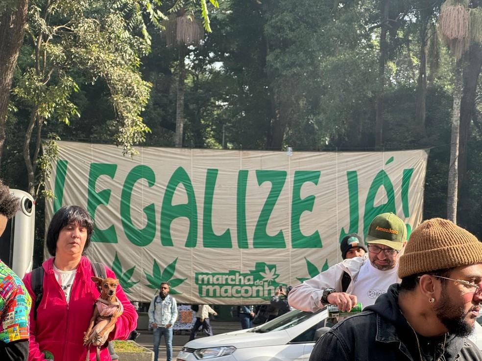 Manifestantes durante a Marcha da Maconha na Avenida Paulista.