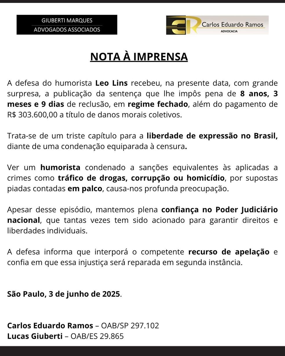 Defesa de Leo Lins se manifesta