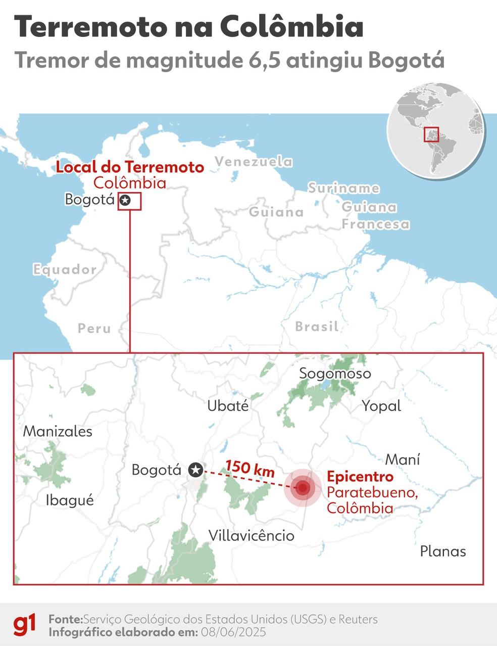 Mapa do epicentro do terremoto de Bogotá