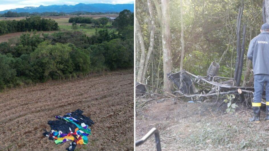 Tecido do balão e cilindros presentes em cesto após incêndio