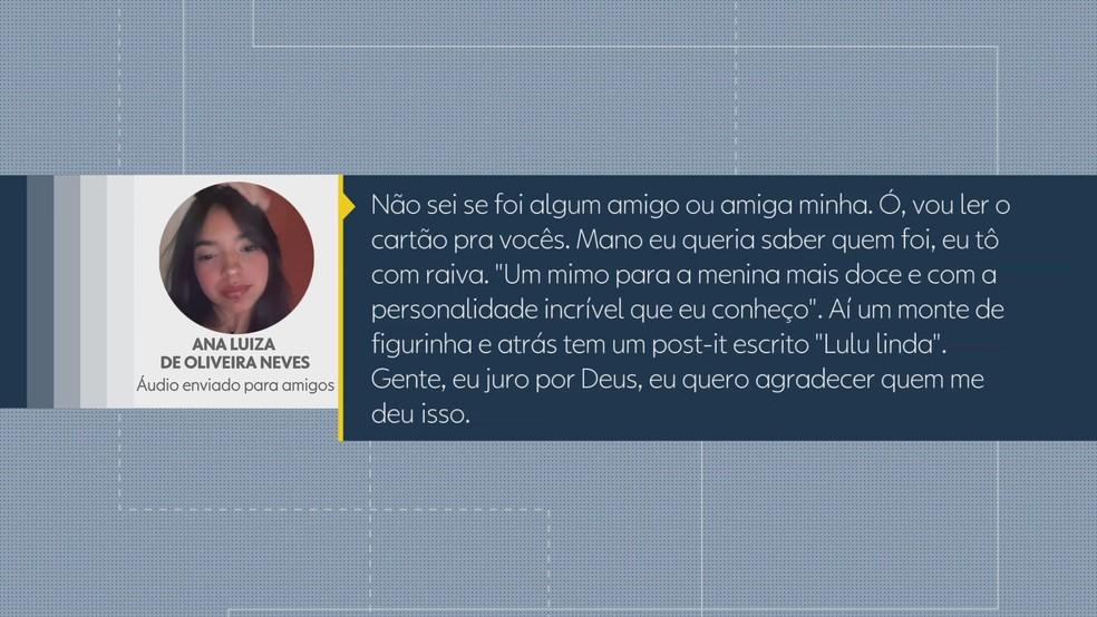 Áudio enviado por Ana Luiza para seus amigos