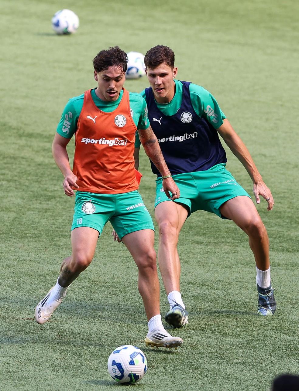 Mauricio e Benedetti durante treino do Palmeiras