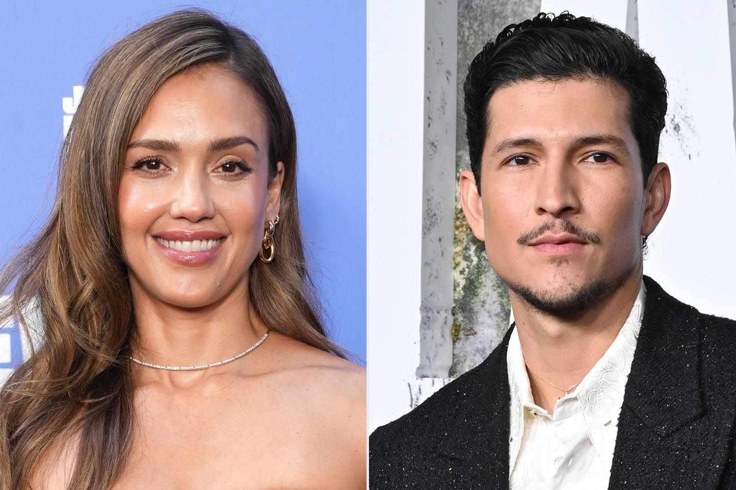 Jessica Alba e Danny Ramirez em evento de cinema