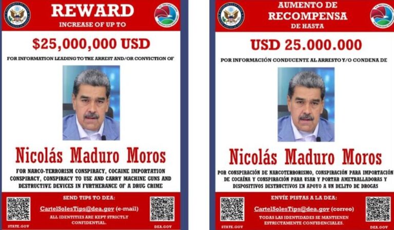 EUA oferecem US$ 25 milhões por informações sobre Nicolás Maduro