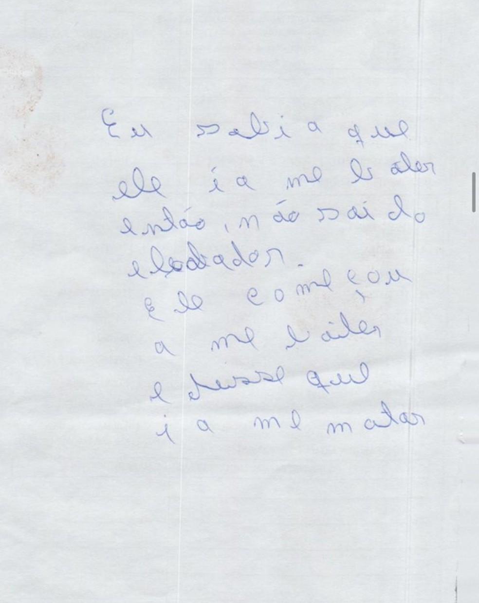 Bilhete escrito por vítima de agressões em Natal