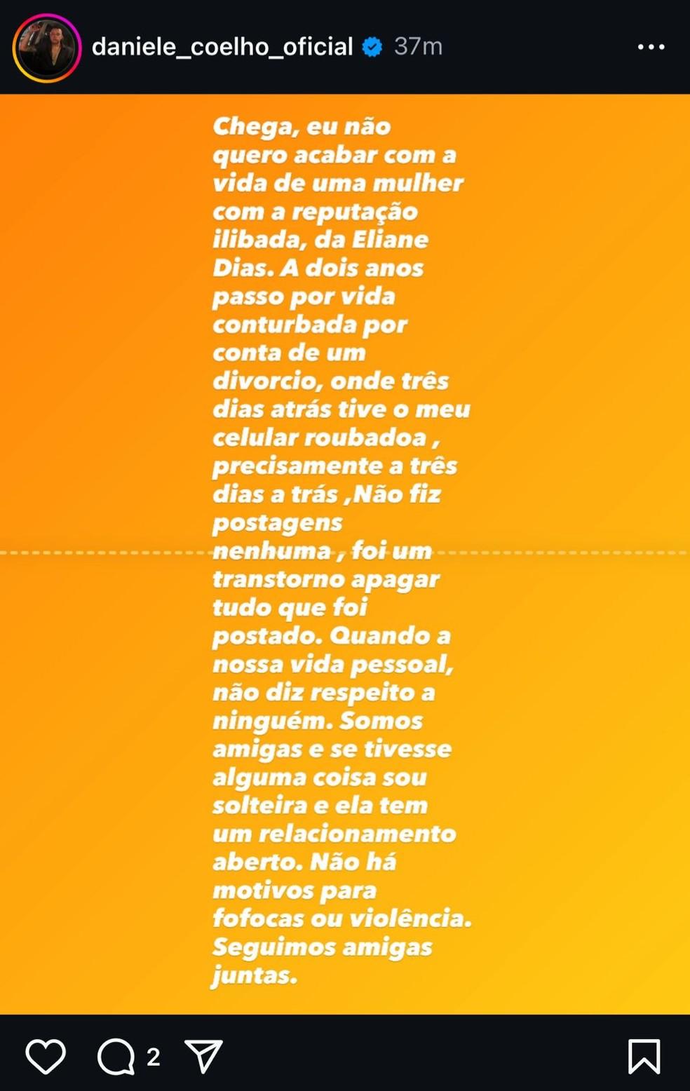 Daniele Coelho se pronuncia após vazamento de fotos com Eliane Dias, mulher de Mano Brown