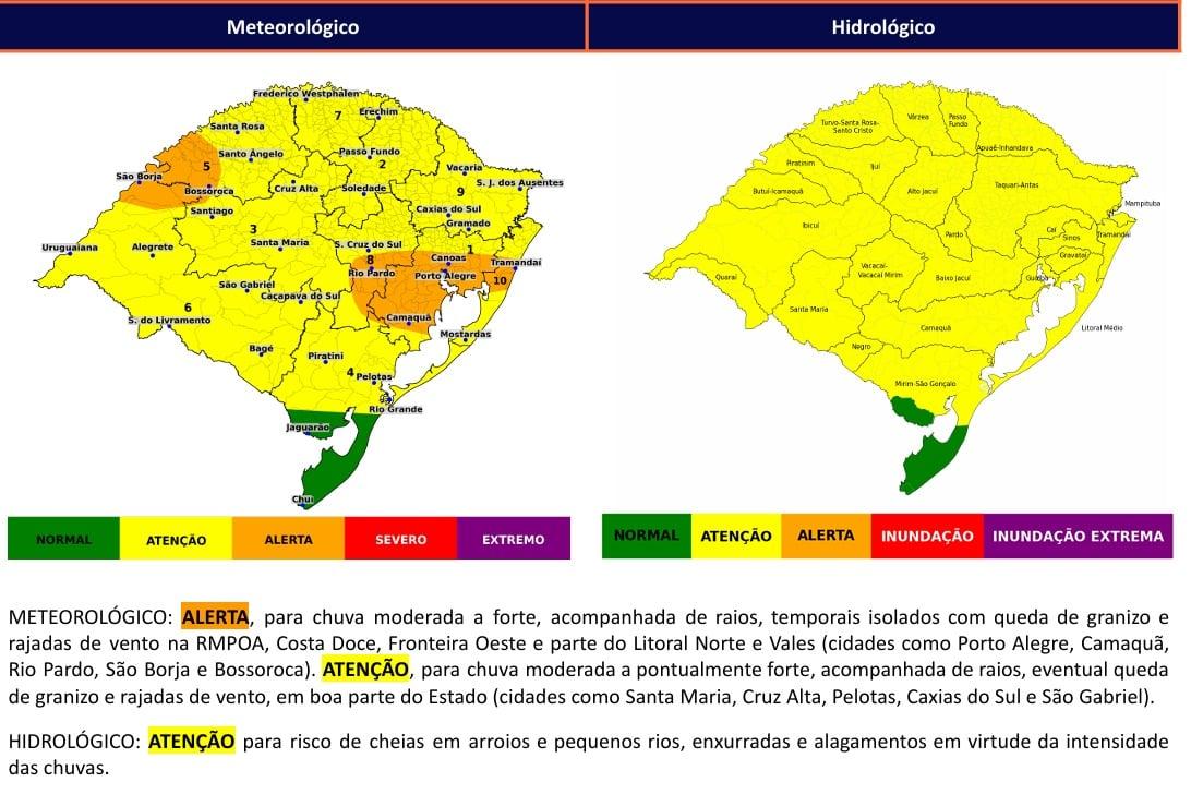 Chuva forte, granizo e rajadas de vento no Rio Grande do Sul