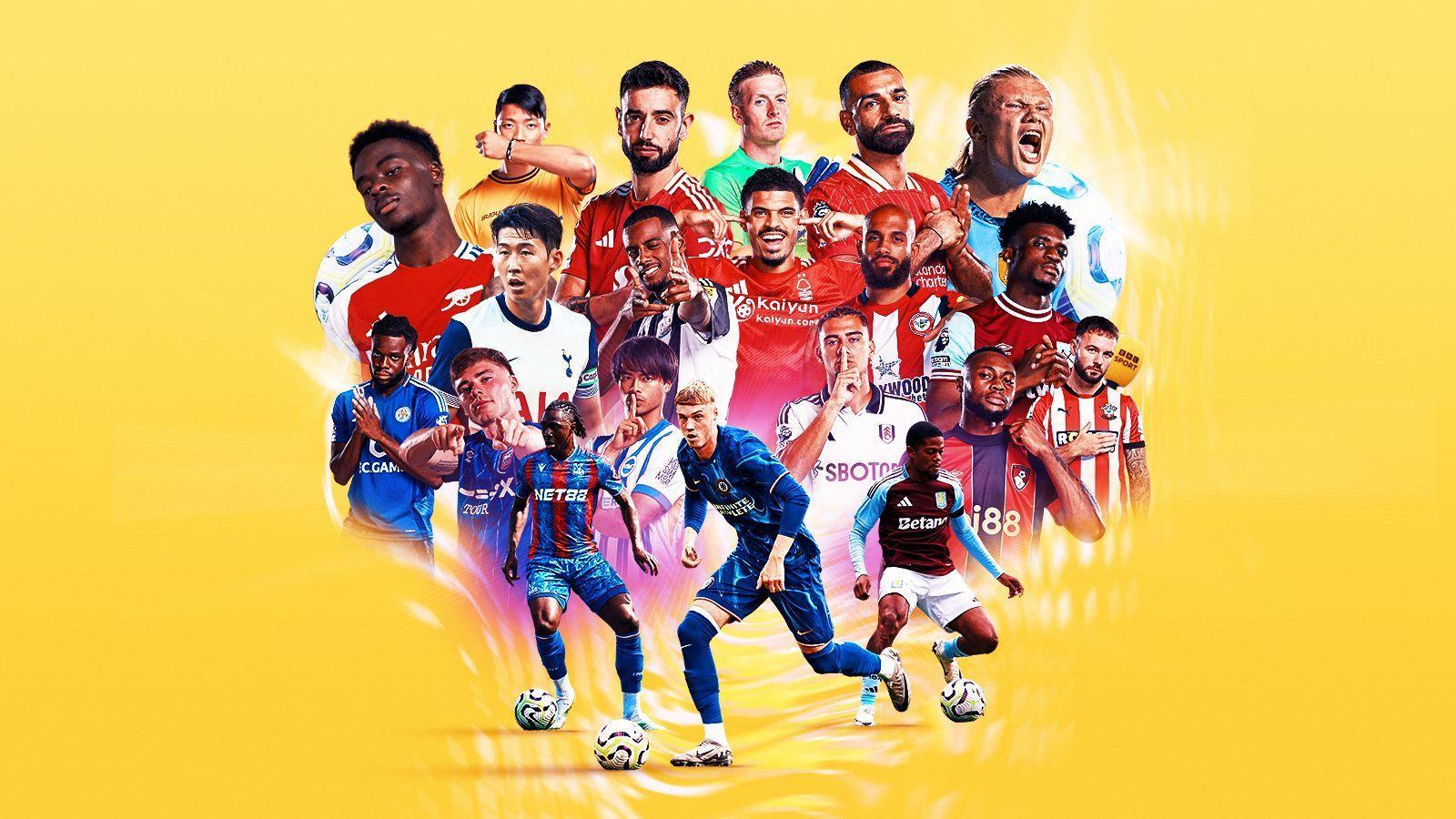 Uma imagem gráfica de jogadores da Premier League das equipes da divisão na temporada 2024-25.