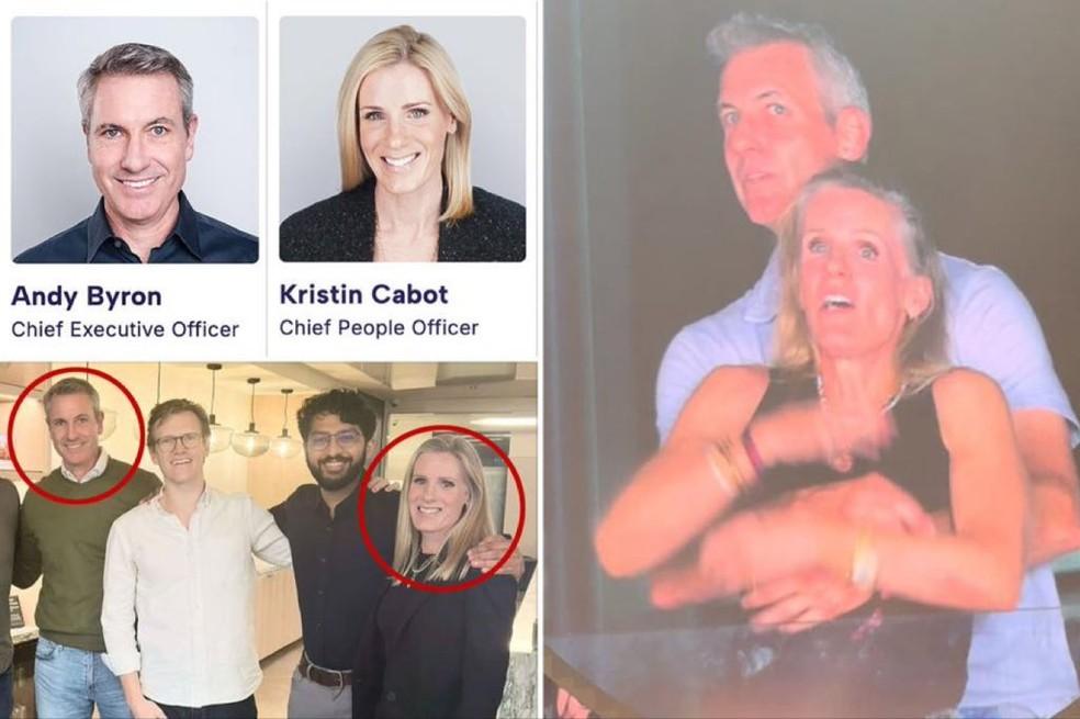 Andy Byron e Kristin Cabot identificados em publicações nas redes sociais.