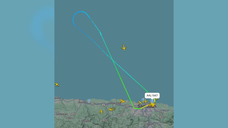 Aeronave retornando a Porto Rico após denúncia